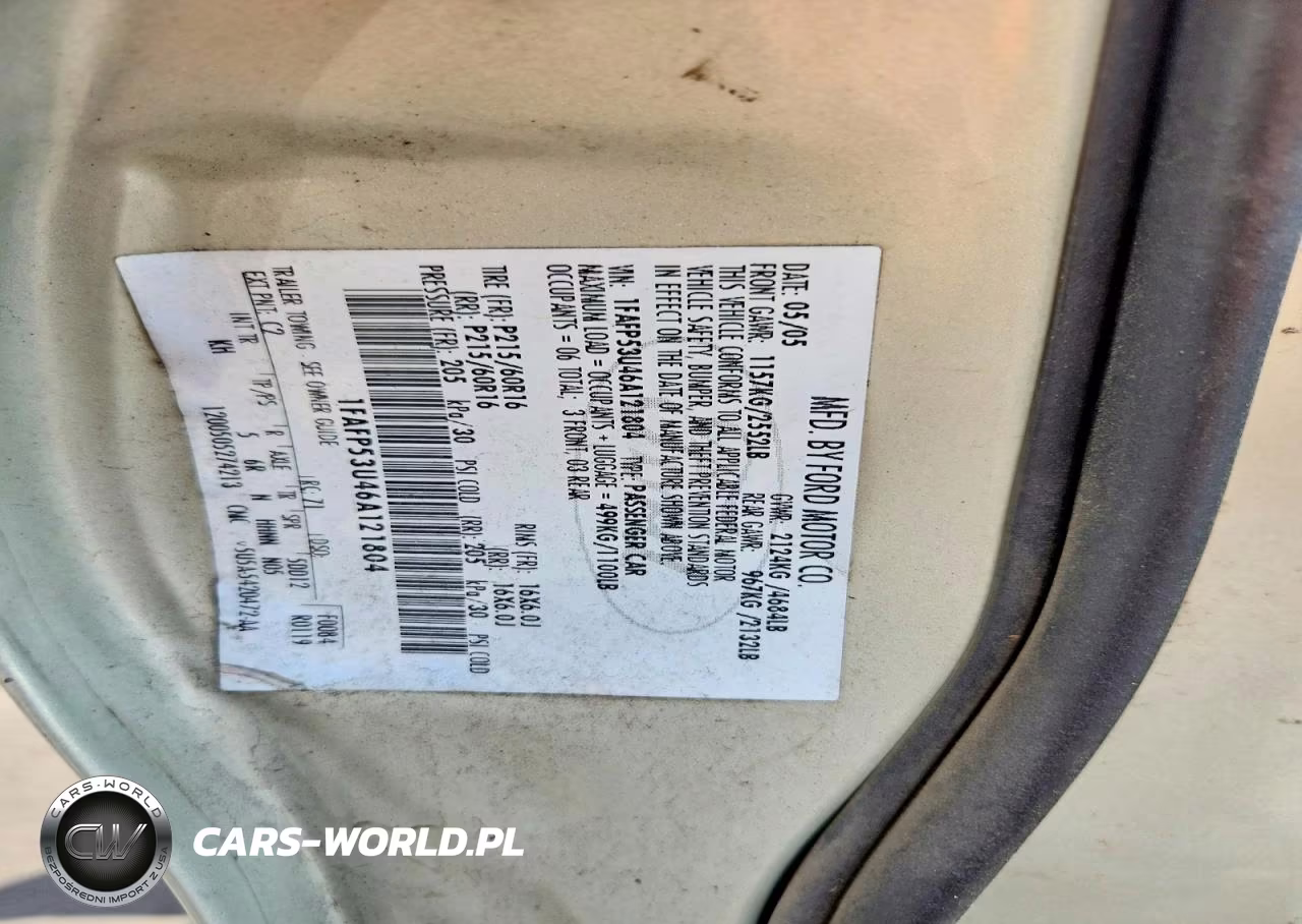 2006 Ford Taurus Se VIN:1FAFP53U46A121804 - 12