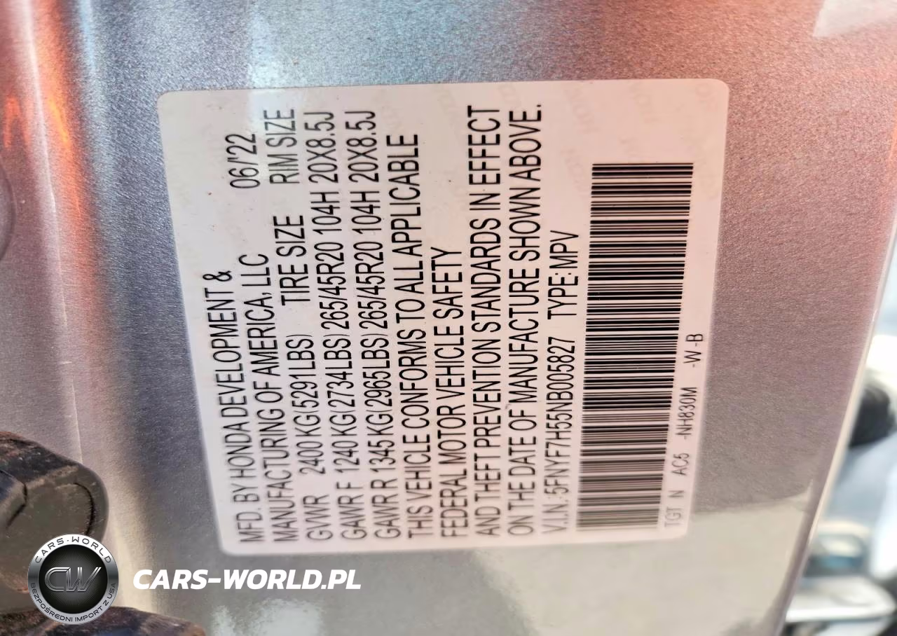 2022 Honda Passport Exl VIN:5FNYF7H55NB005827 - 13