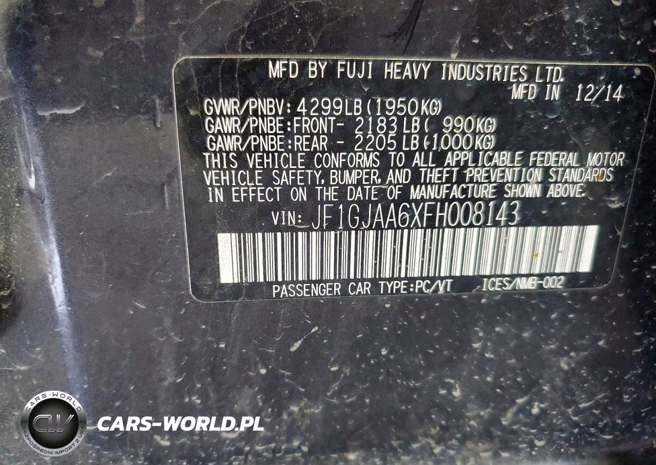 2015 Subaru Impreza VIN:JF1GJAA6XFH008143 - 13