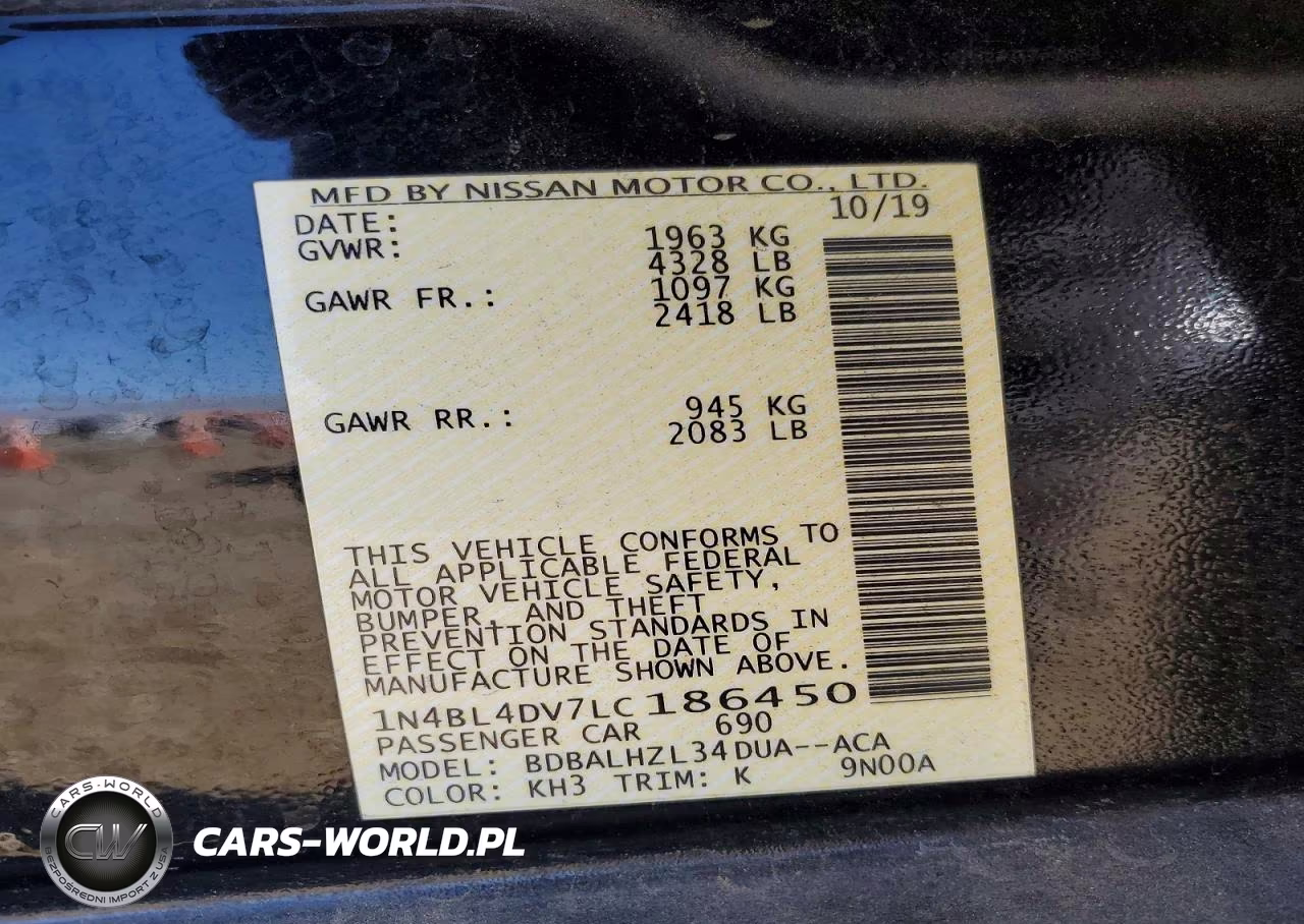 2020 Nissan Altima Sv VIN:1N4BL4DV7LC186450 - 12