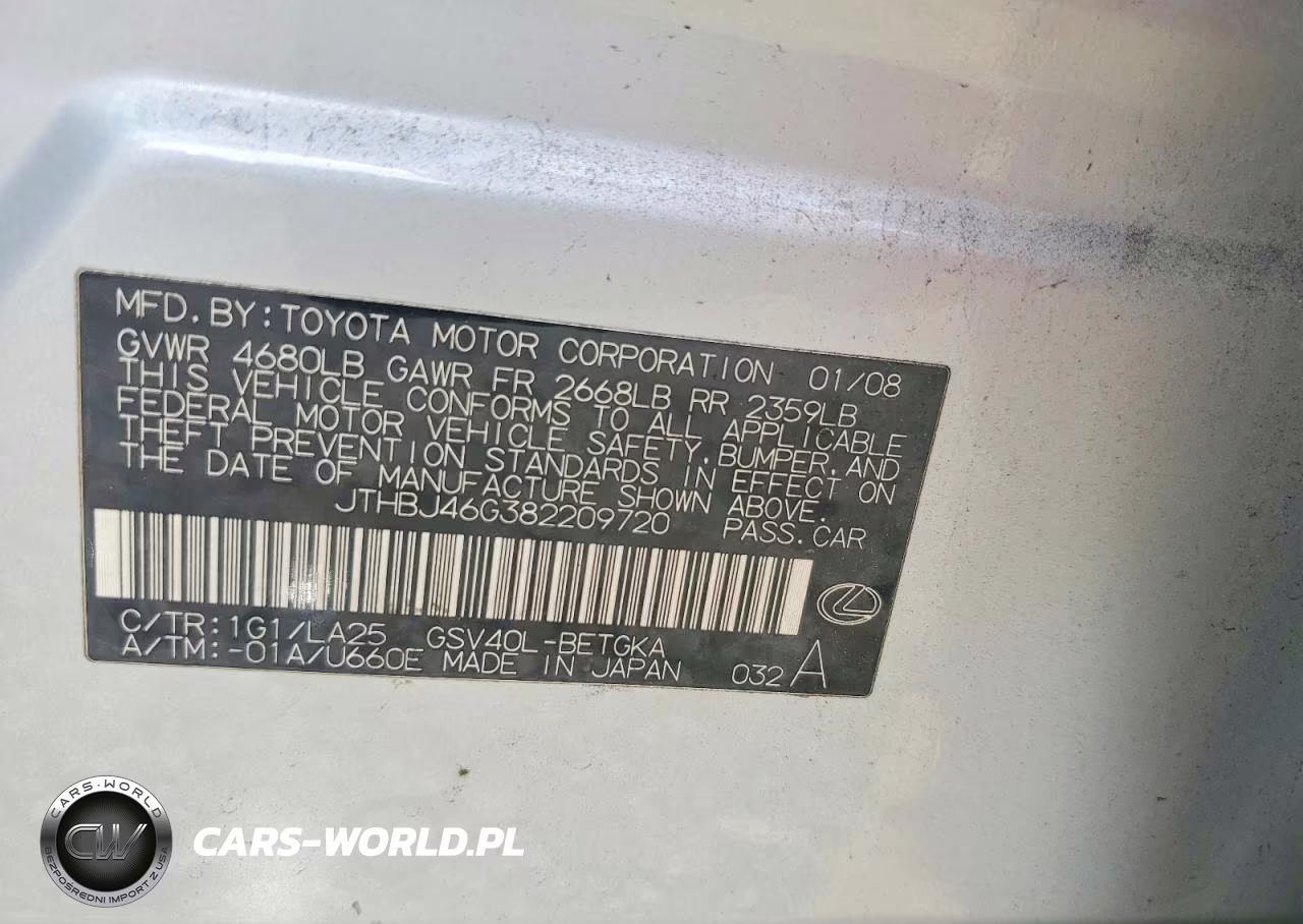 2008 Lexus Es 350 VIN:JTHBJ46G382209720 - 12