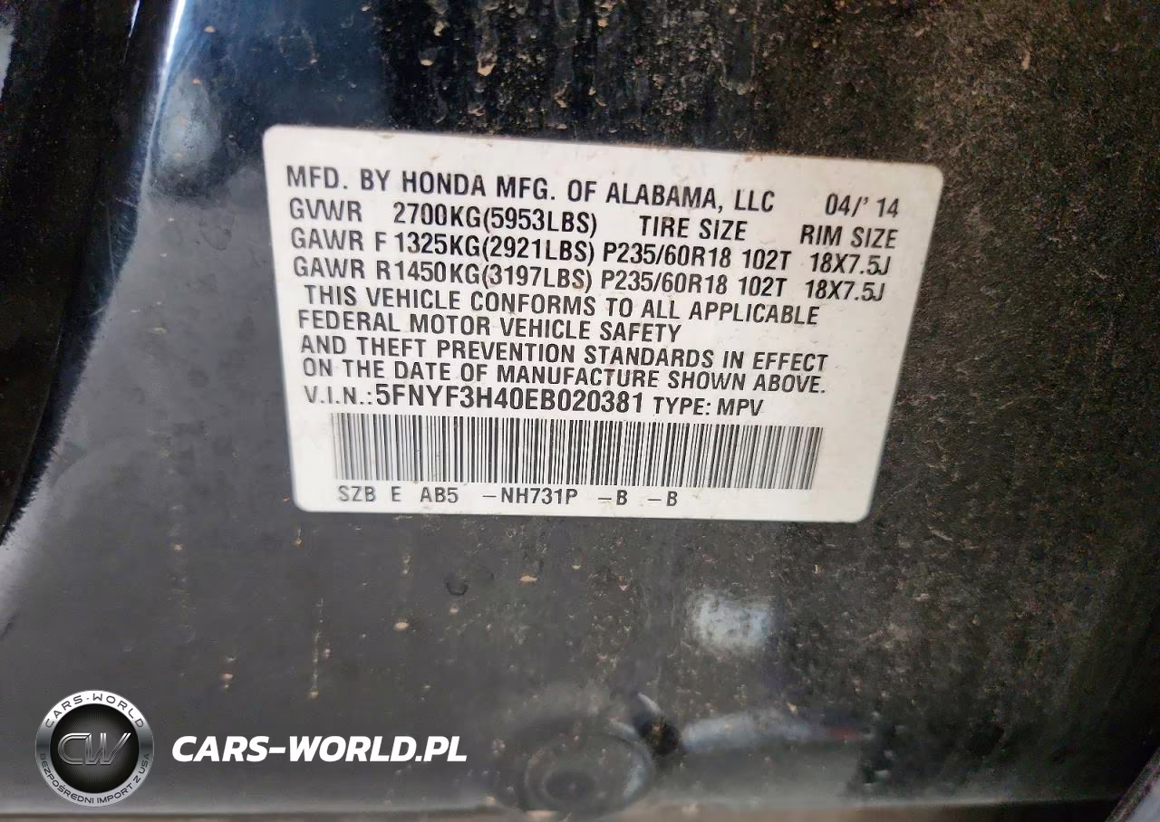 2014 Honda Pilot Ex VIN:5FNYF3H40EB020381 - 13