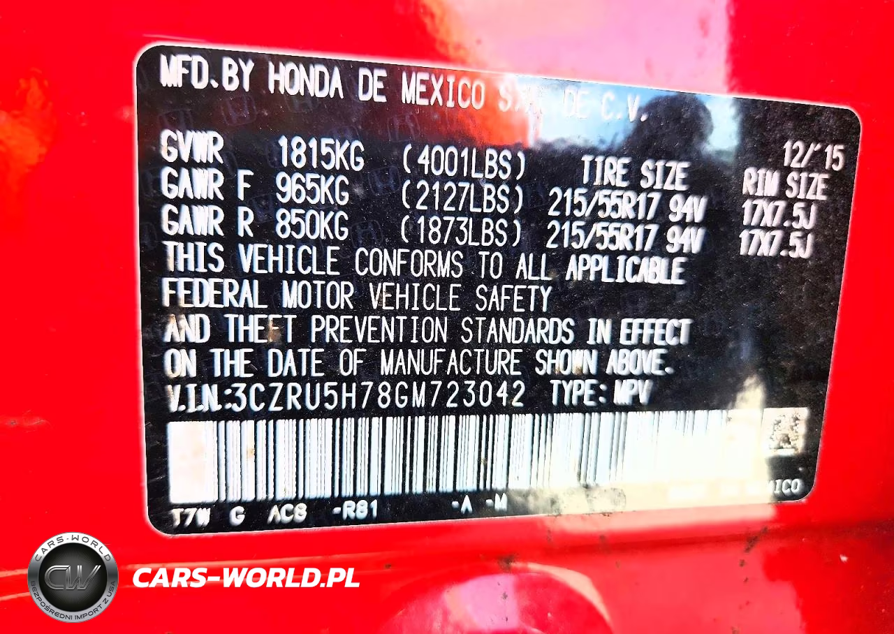 2016 Honda Hr-V Exl VIN:3CZRU5H78GM723042 - 12