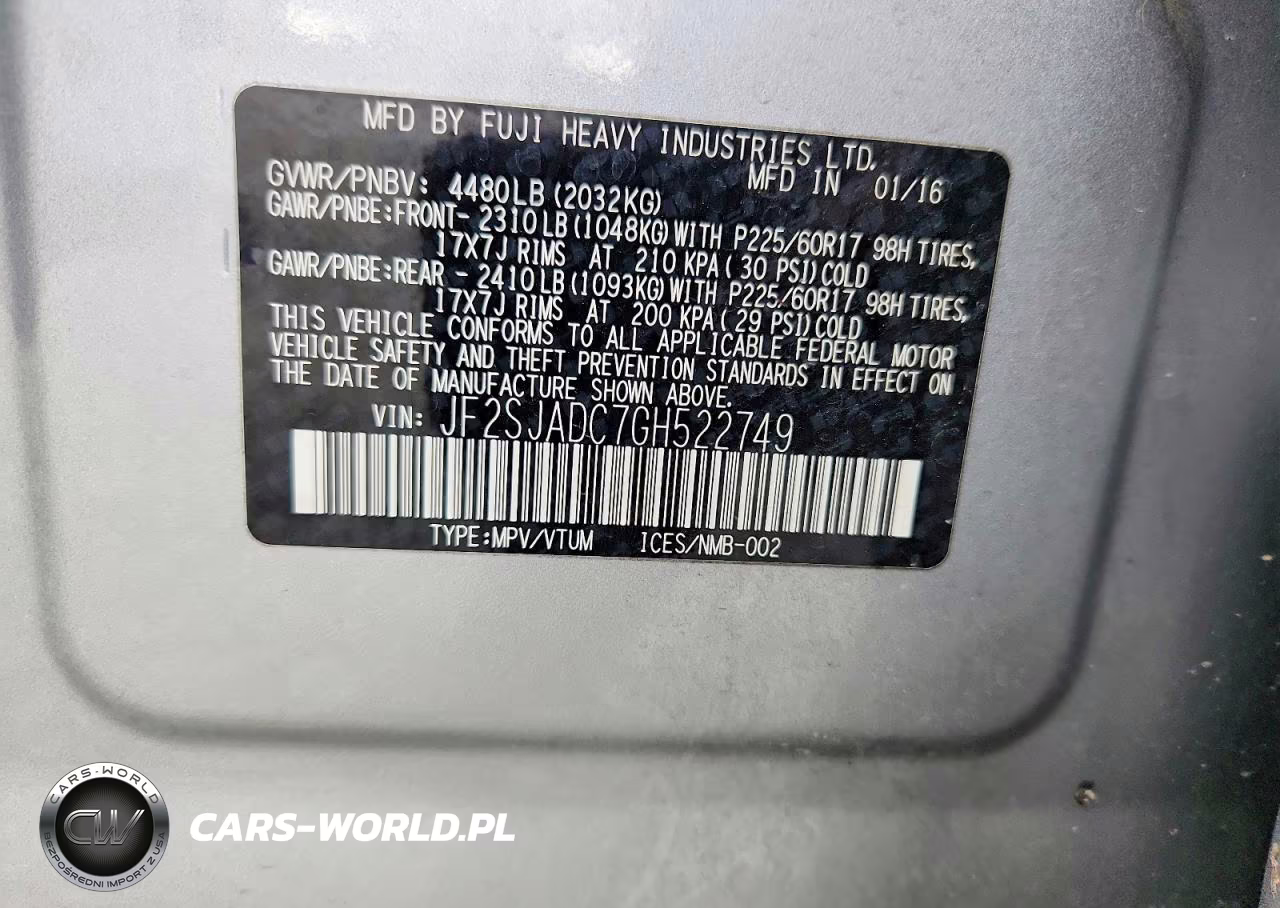 2016 Subaru Forester 2.5I Premium VIN:JF2SJADC7GH522749 - 12