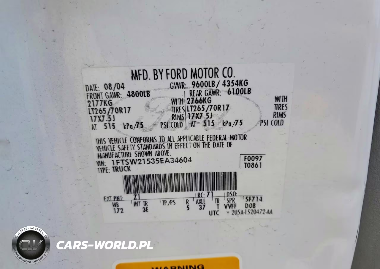 2005 Ford F250 Super Duty VIN:1FTSW21535EA34604 - 12