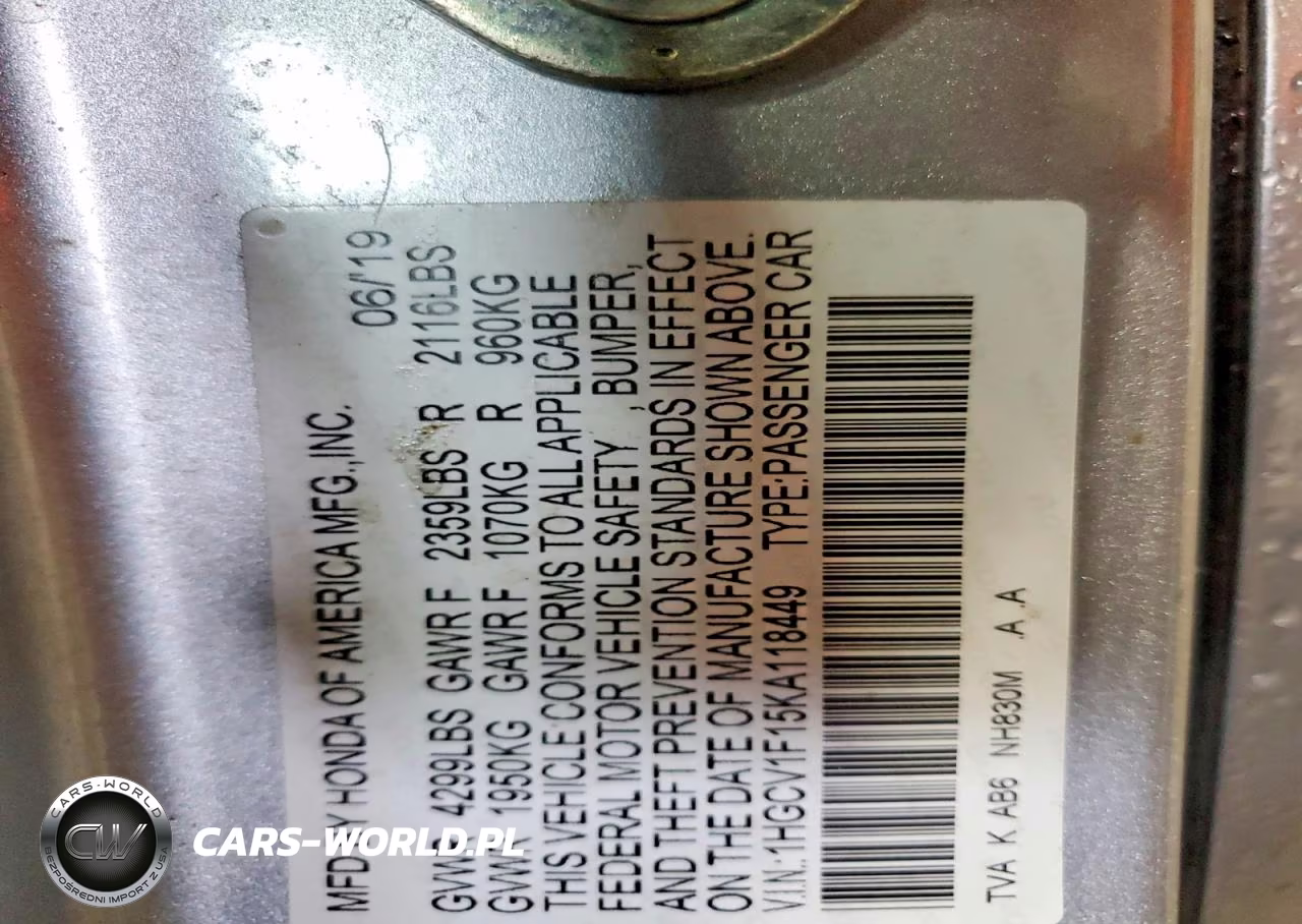 2019 Honda Accord Lx VIN:1HGCV1F15KA118449 - 12