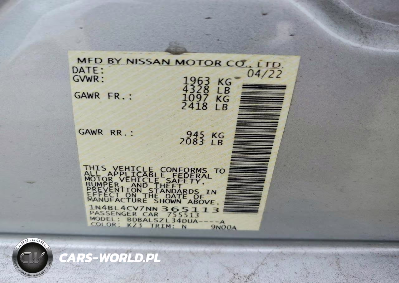 2022 Nissan Altima Sr VIN:1N4BL4CV7NN365113 - 13