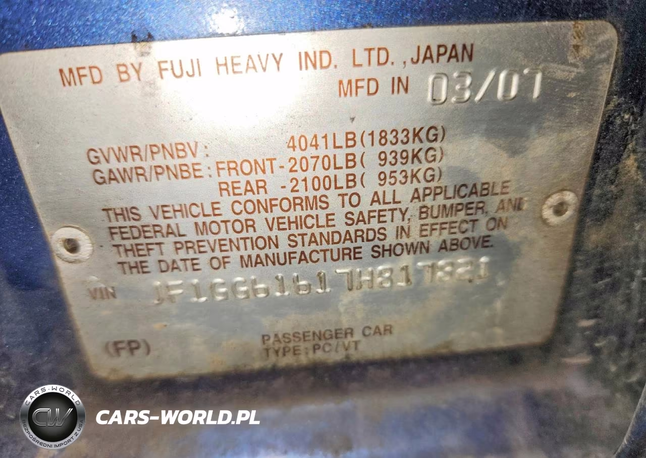 2007 Subaru Impreza 2.5I VIN:JF1GG61617H817821 - 13