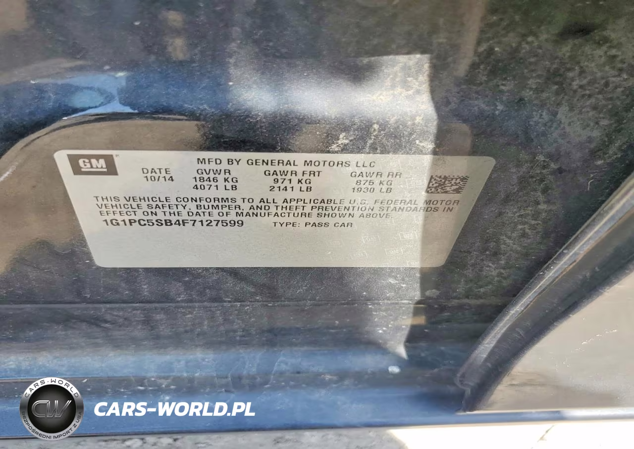 2015 Chevrolet Cruze Lt VIN:1G1PC5SB4F7127599 - 12
