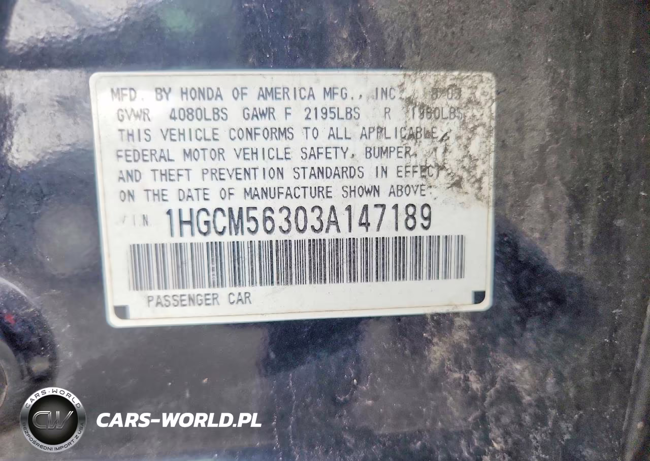 2003 Honda Accord Lx VIN:1HGCM56303A147189 - 12