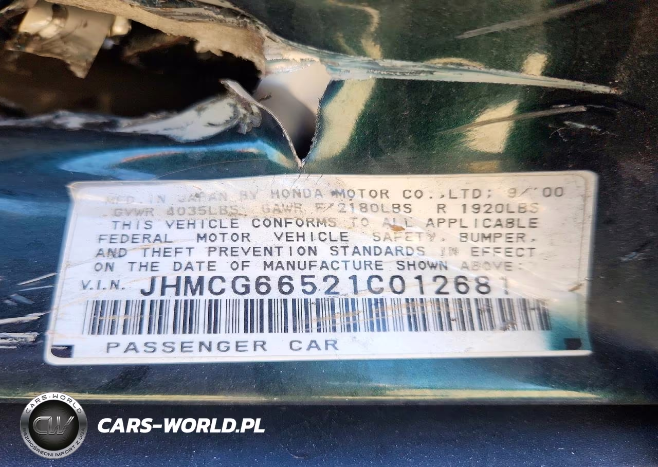 2001 Honda Accord Lx VIN:JHMCG66521C012681 - 13