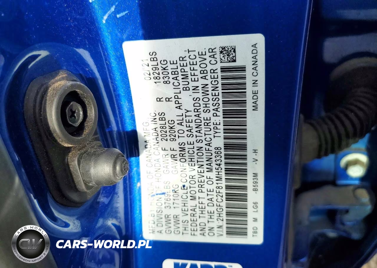 2021 Honda Civic Sport VIN:2HGFC2F81MH543368 - 12