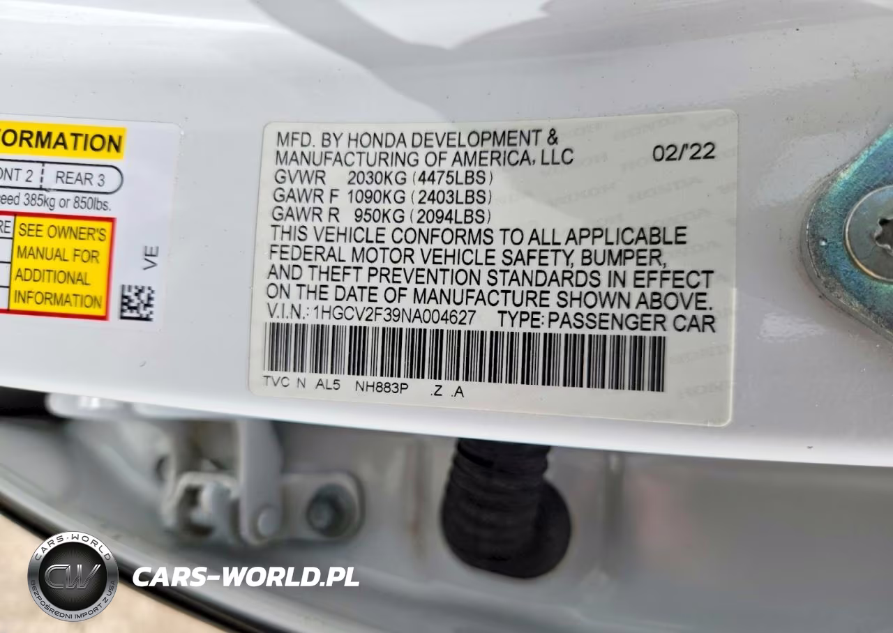2022 Honda Accord Sport VIN:1HGCV2F39NA004627 - 12