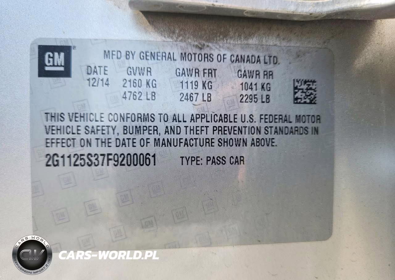 2015 Chevrolet Impala Lt VIN:2G1125S37F9200061 - 12