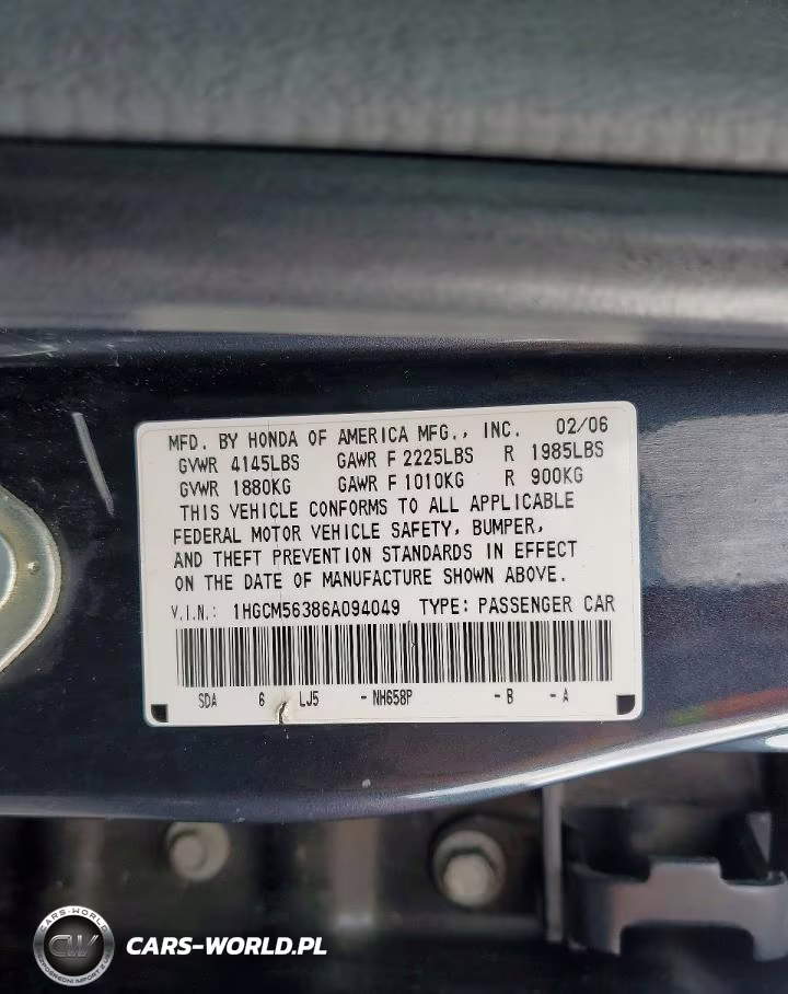 2006 Honda Accord Se VIN:1HGCM56386A094049 - 12