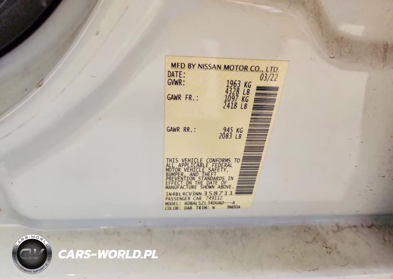 2022 Nissan Altima Sr VIN:1N4BL4CV3NN358711 - 12