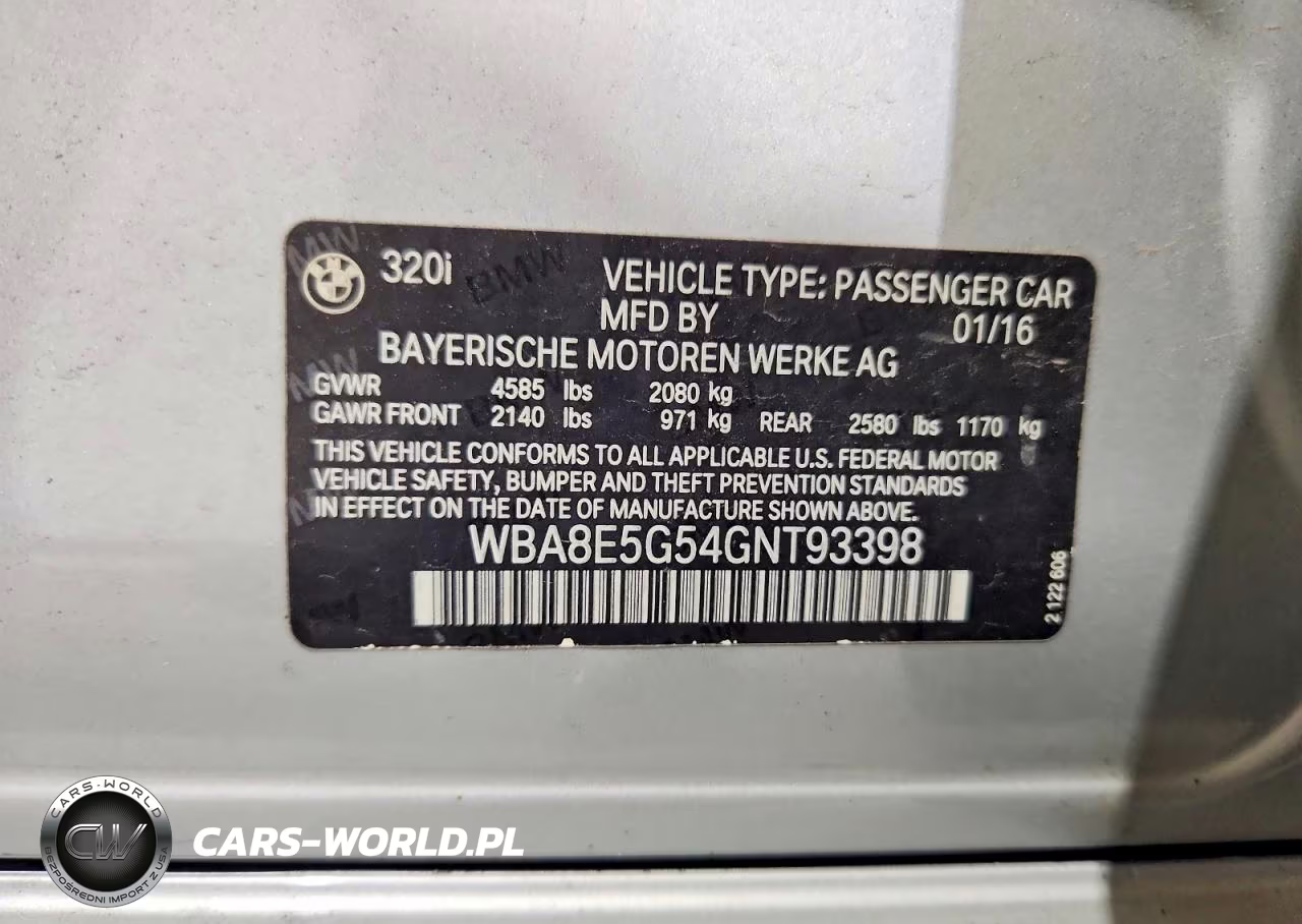 2016 BMW 320 Xi VIN:WBA8E5G54GNT93398 - 12