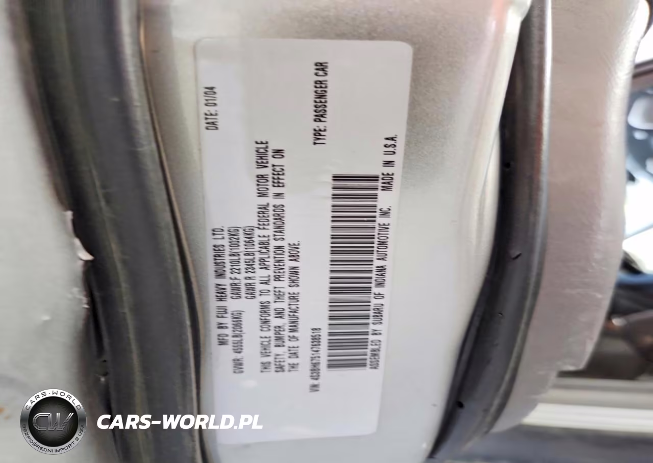 2004 Subaru Legacy Outback Awp VIN:4S3BH675147638518 - 12