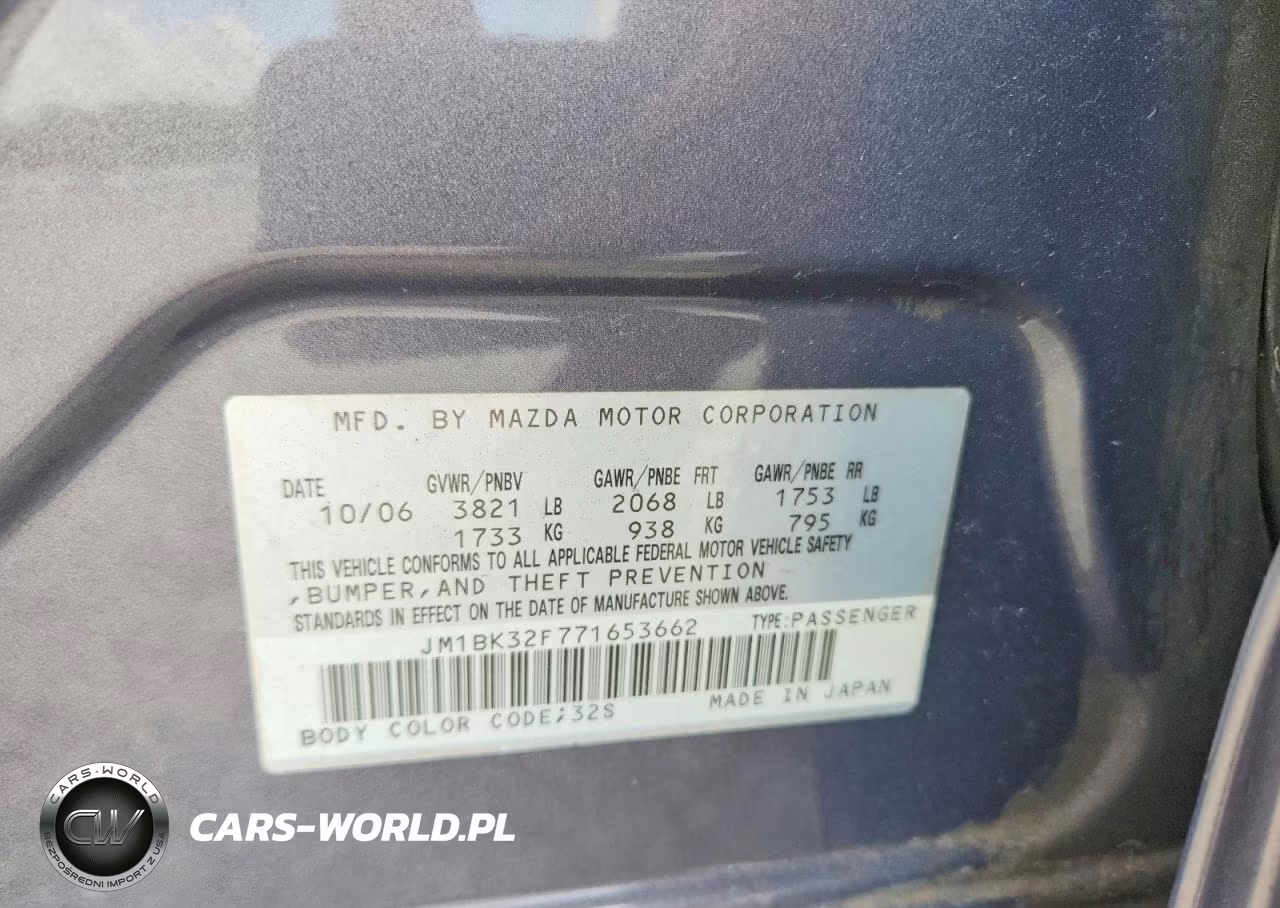 2007 Mazda 3 I VIN:JM1BK32F771653662 - 12
