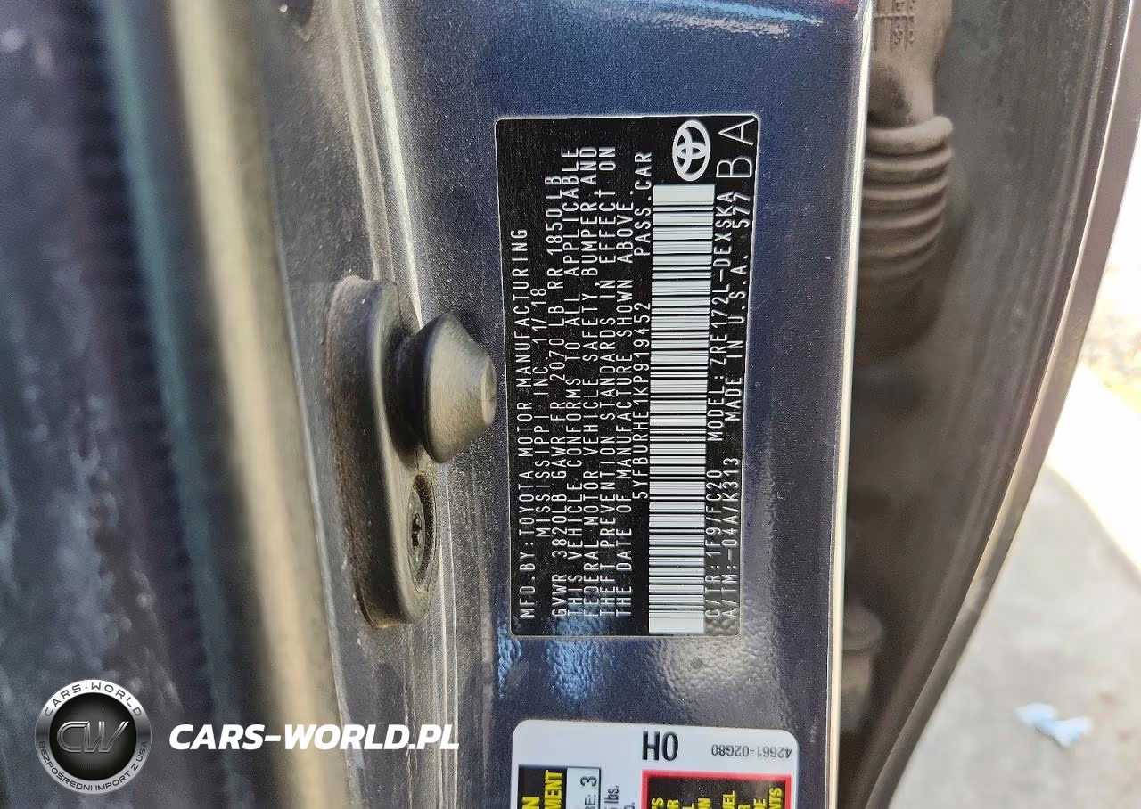 2019 Toyota Corolla Se VIN:5YFBURHE1KP919452 - 12