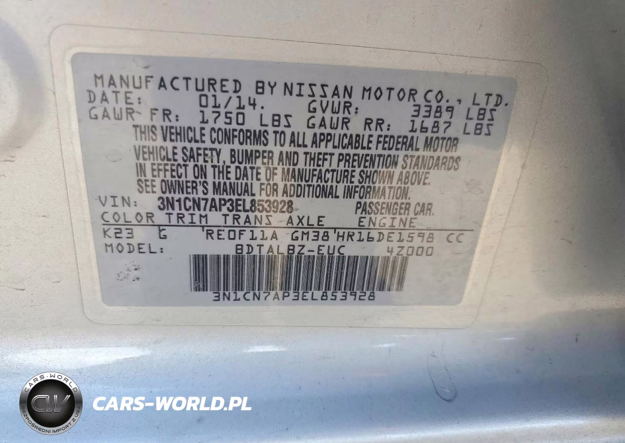2014 Nissan Versa 1.6 Sv VIN:3N1CN7AP3EL853928 - 13