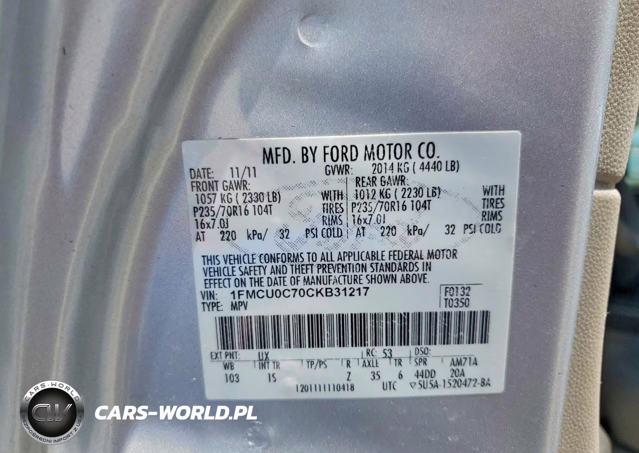 2012 Ford Escape Xls VIN:1FMCU0C70CKB31217 - 12