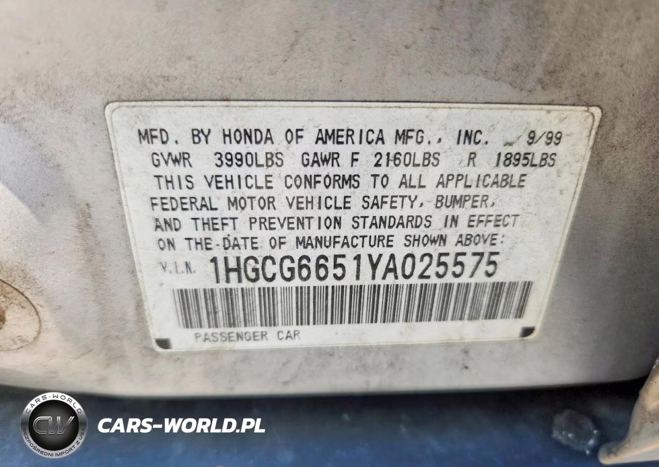 2000 Honda Accord Lx VIN:1HGCG6651YA025575 - 12