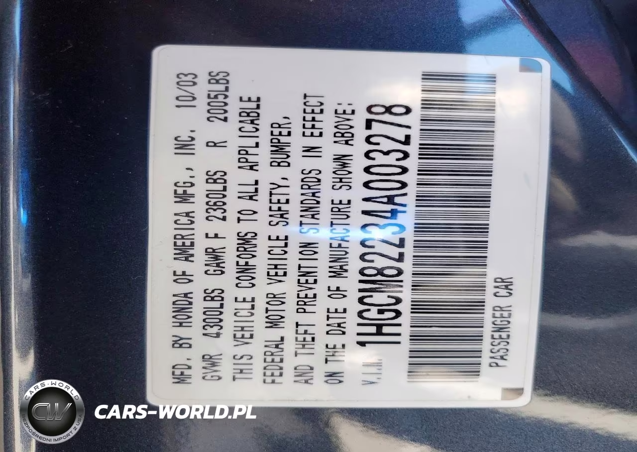 2004 Honda Accord Lx VIN:1HGCM82234A003278 - 12