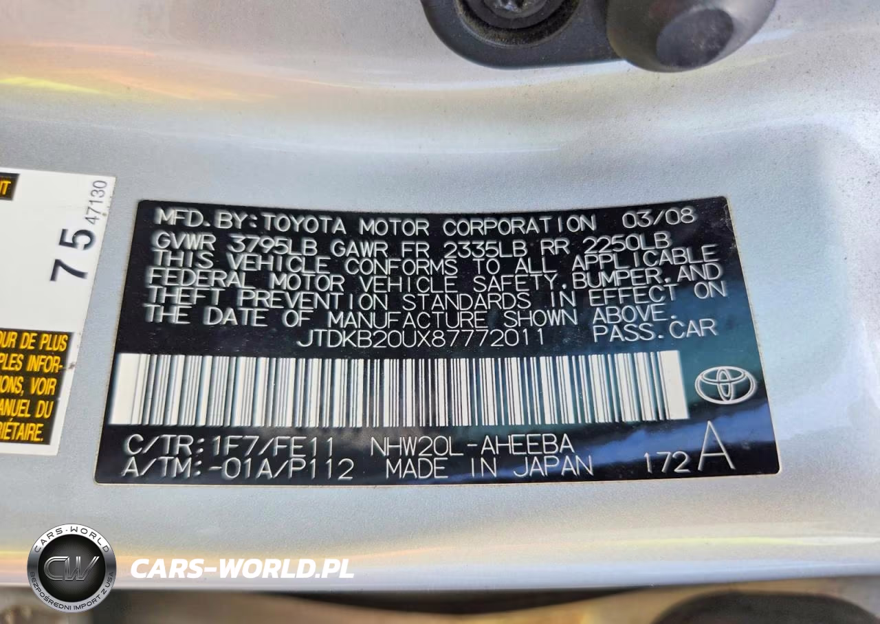 2008 Toyota Prius Base VIN:JTDKB20UX87772011 - 12