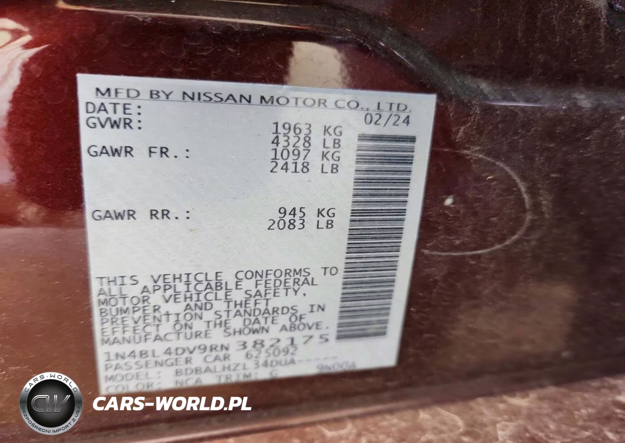 2024 Nissan Altima Sv VIN:1N4BL4DV9RN382175 - 12