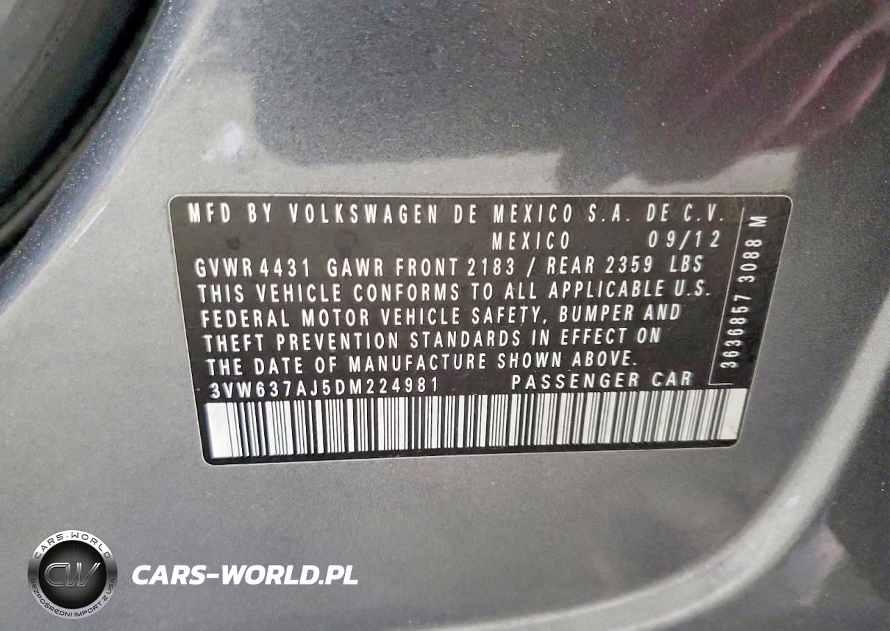2013 Volkswagen Jetta Hybrid VIN:3VW637AJ5DM224981 - 12