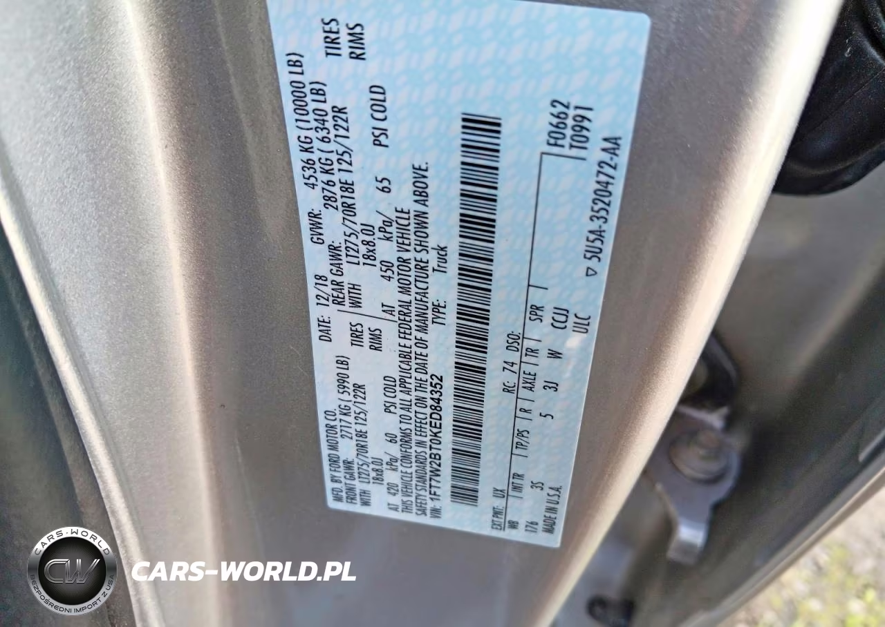 2019 Ford F250 Super Duty VIN:1FT7W2BT0KED84352 - 12