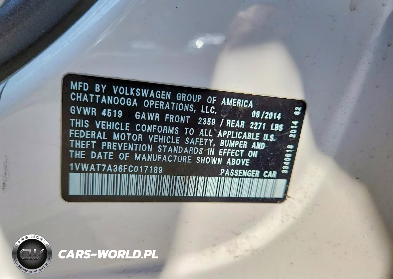 2015 Volkswagen Passat S VIN:1VWAT7A36FC017189 - 13