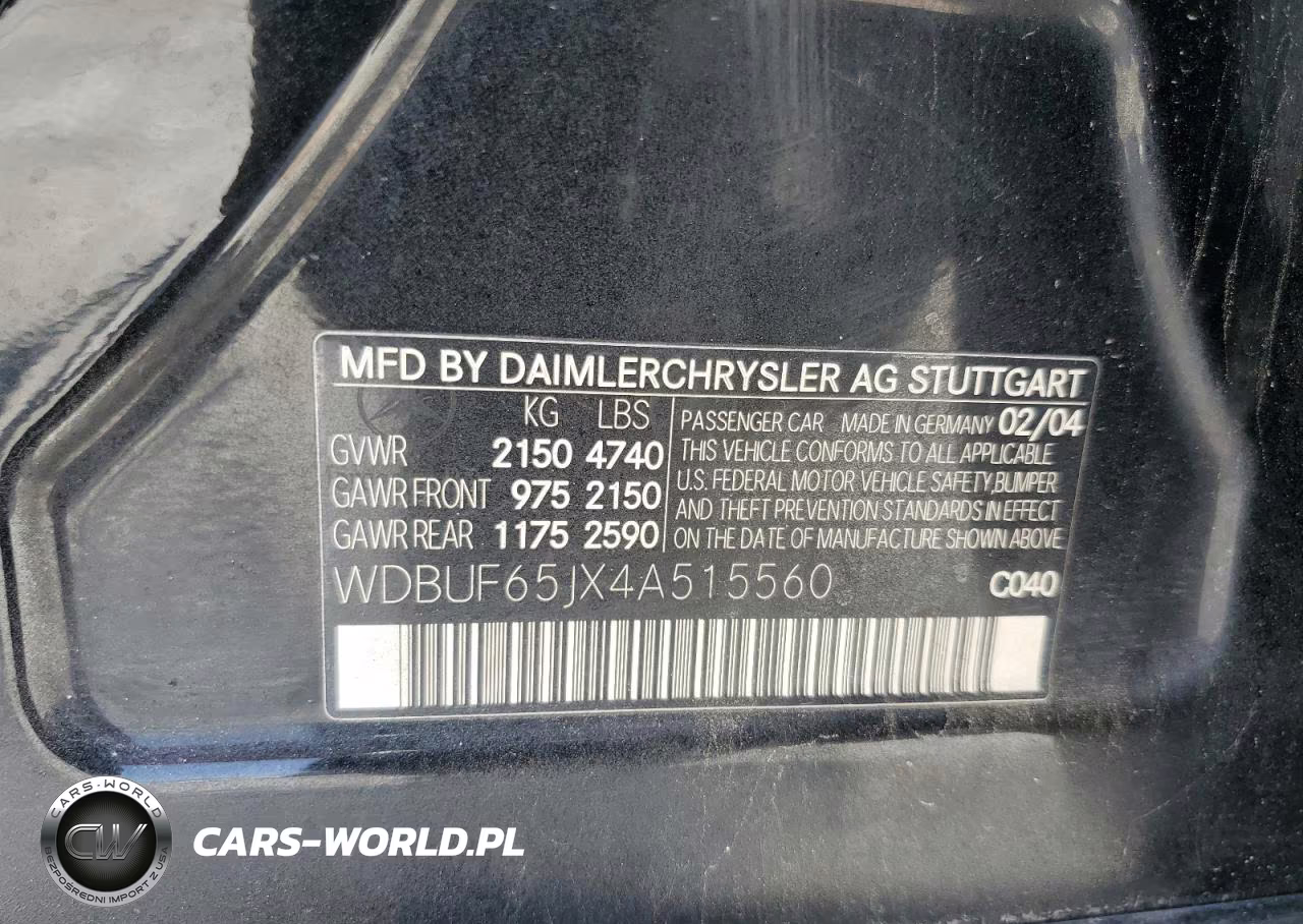 2004 Mercedes-Benz E 320 VIN:WDBUF65JX4A515560 - 12