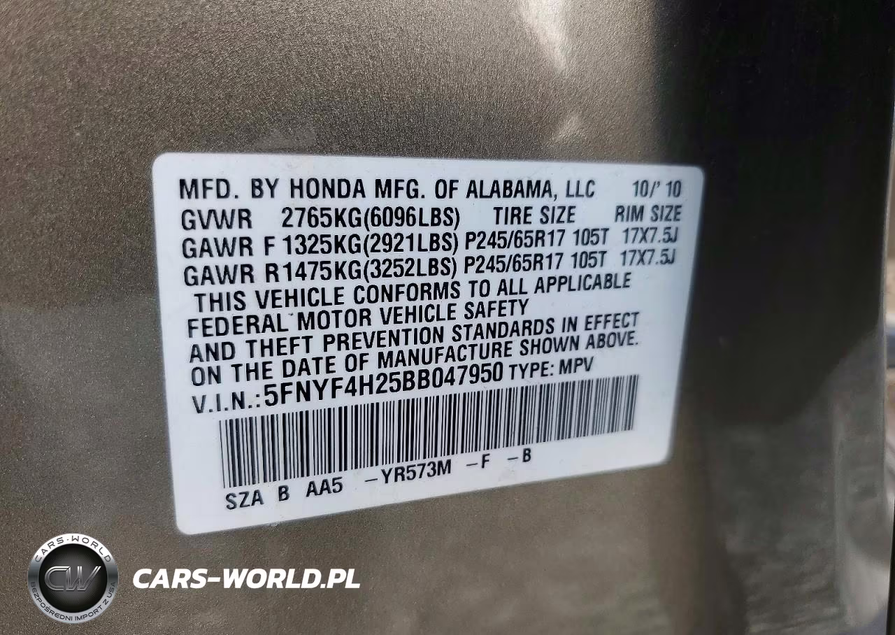 2011 Honda Pilot Lx VIN:5FNYF4H25BB047950 - 13