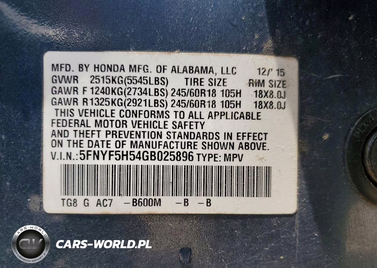 2016 Honda Pilot Exl VIN:5FNYF5H54GB025896 - 14