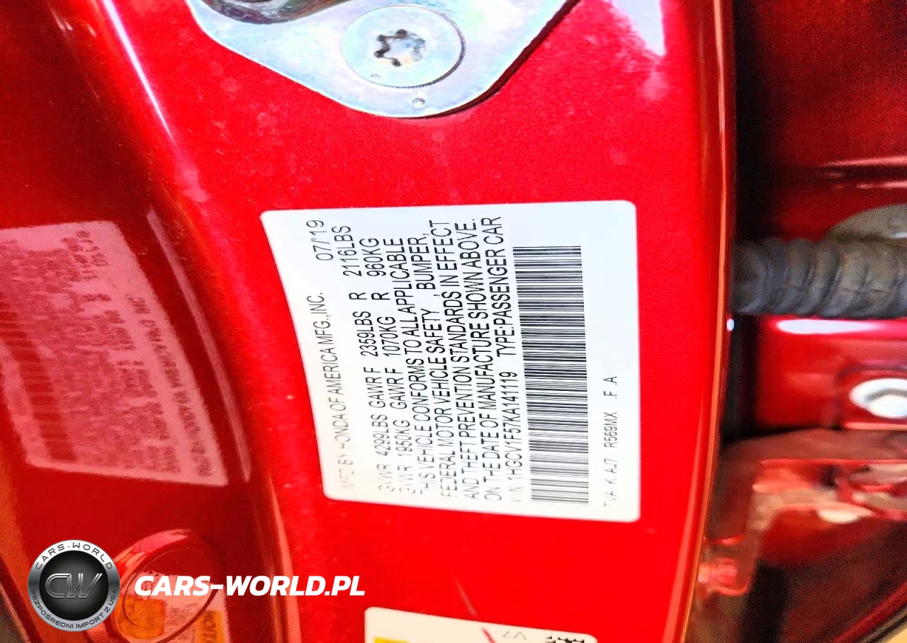 2019 Honda Accord Exl VIN:1HGCV1F57KA141119 - 12