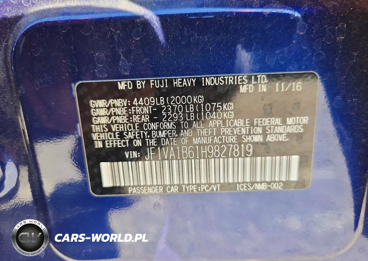 2017 Subaru Wrx VIN:JF1VA1B61H9827819 - 12