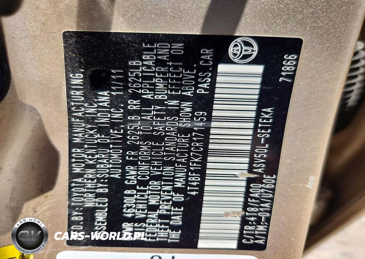 2012 Toyota Camry VIN:4T4BF1FK7CR171459 - 12