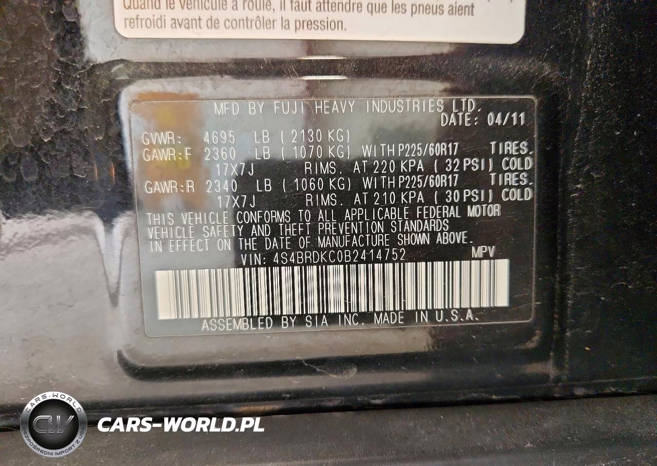 2011 Subaru Outback 3.6R Limited VIN:4S4BRDKC0B2414752 - 14