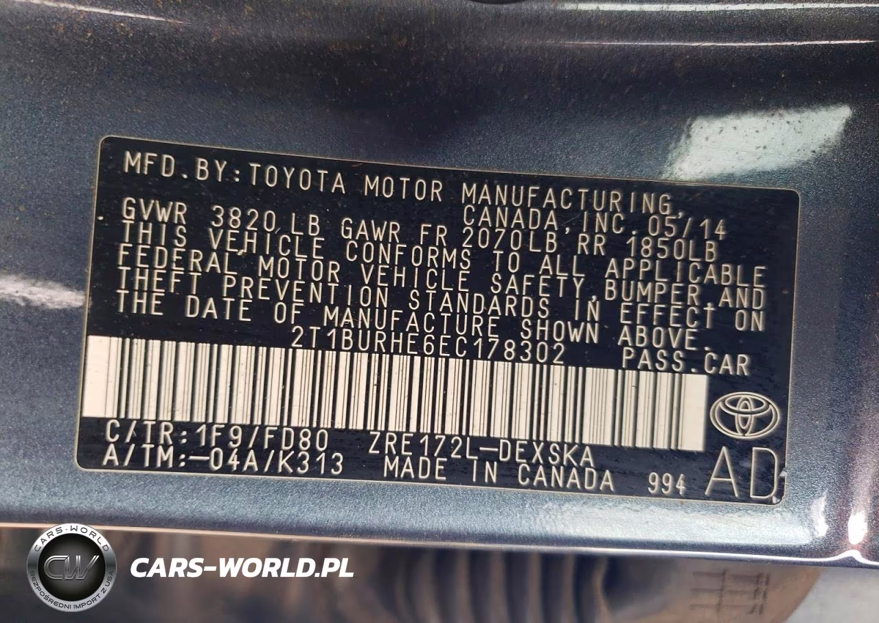 2014 Toyota Corolla S Plus VIN:2T1BURHE6EC178302 - 12