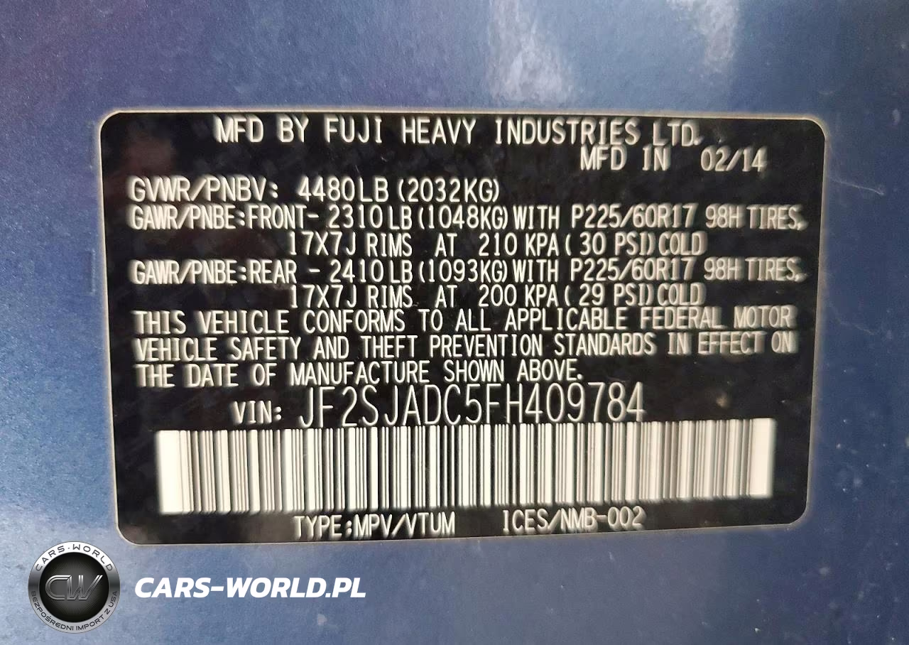 2015 Subaru Forester 2.5I Premium VIN:JF2SJADC5FH409784 - 13