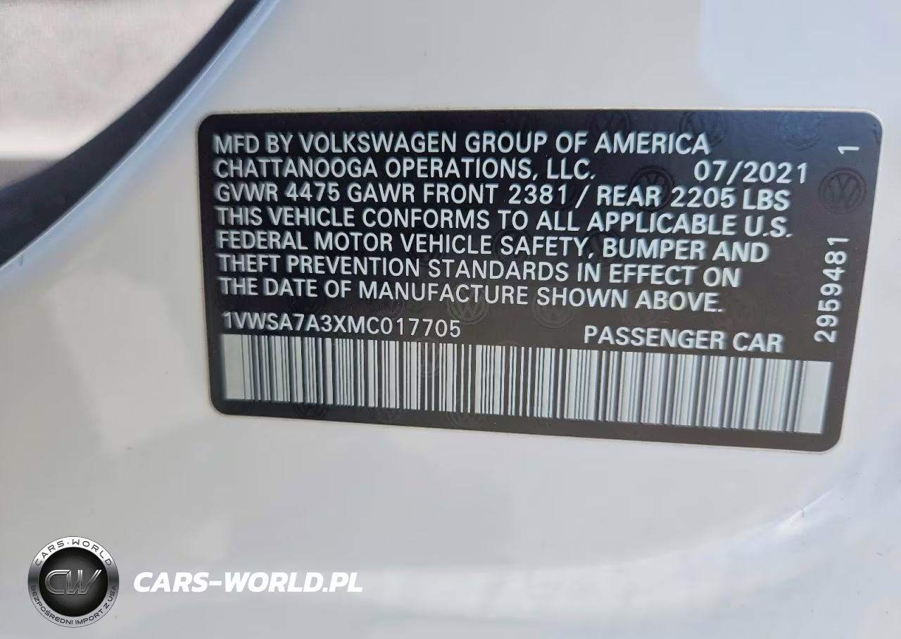 2021 Volkswagen Passat Se VIN:1VWSA7A3XMC017705 - 12