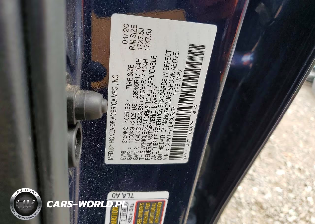 2020 Honda Cr-V Lx VIN:5J6RW1H21LA003337 - 13