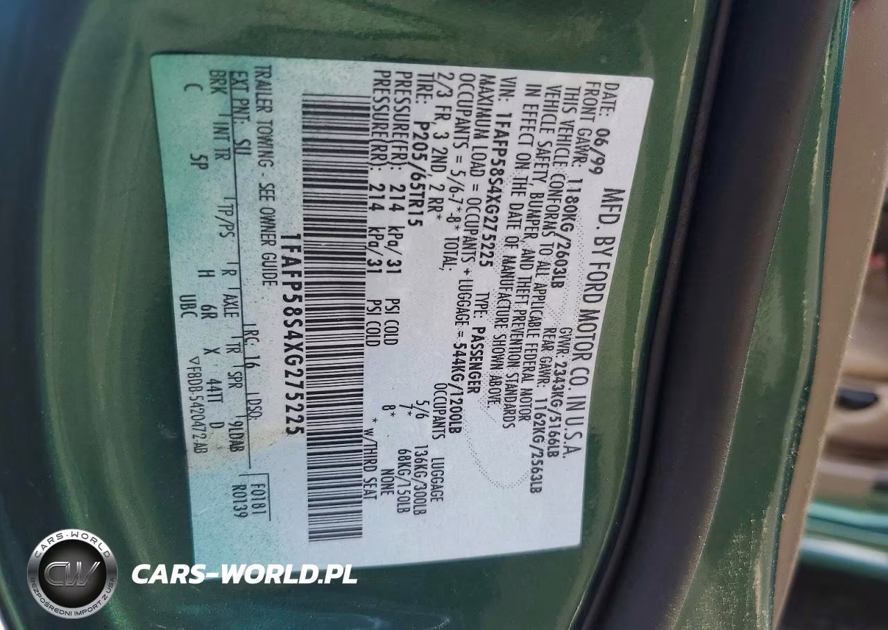 1999 Ford Taurus Se Comfort VIN:1FAFP58S4XG275225 - 13