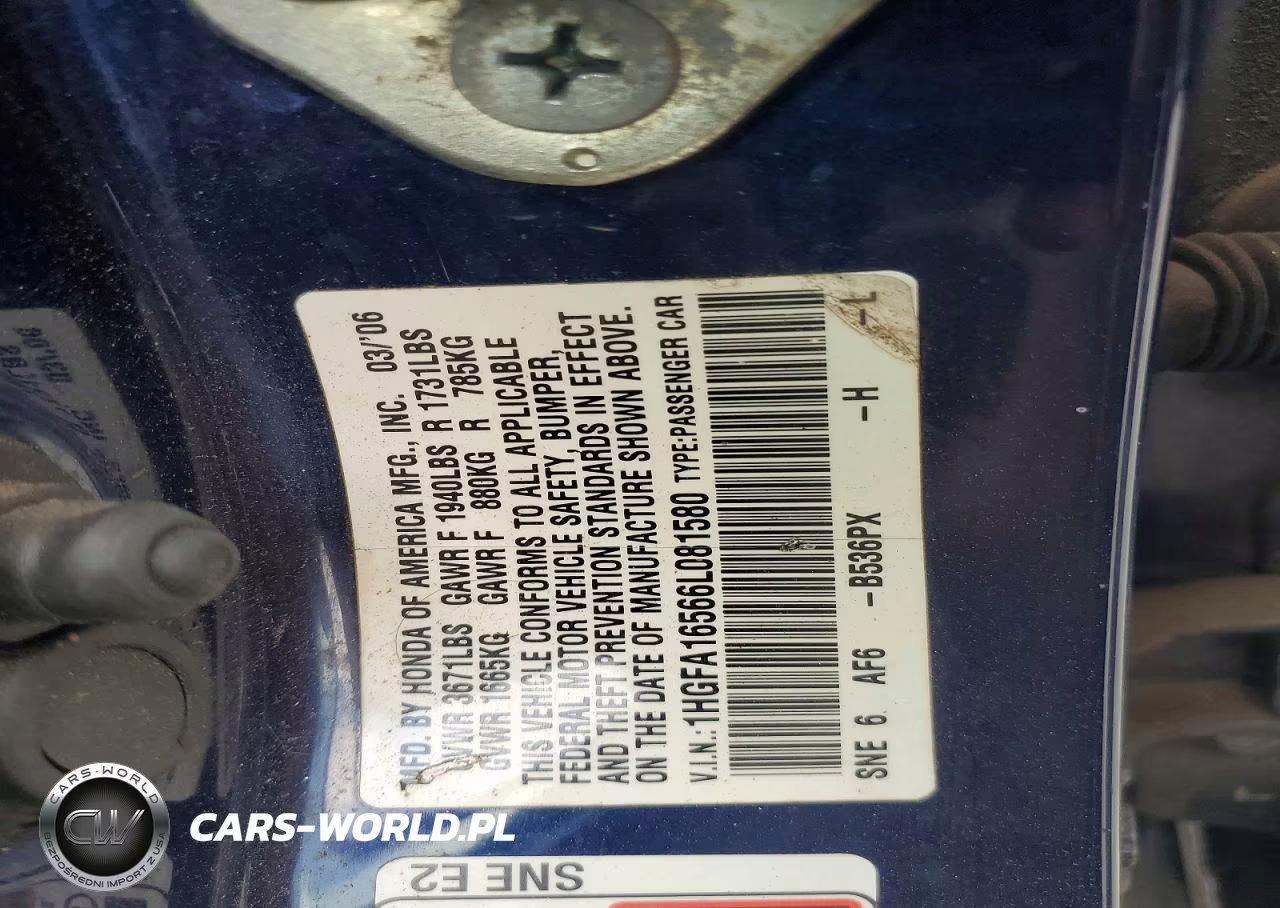 2006 Honda Civic Lx VIN:1HGFA16566L081580 - 12