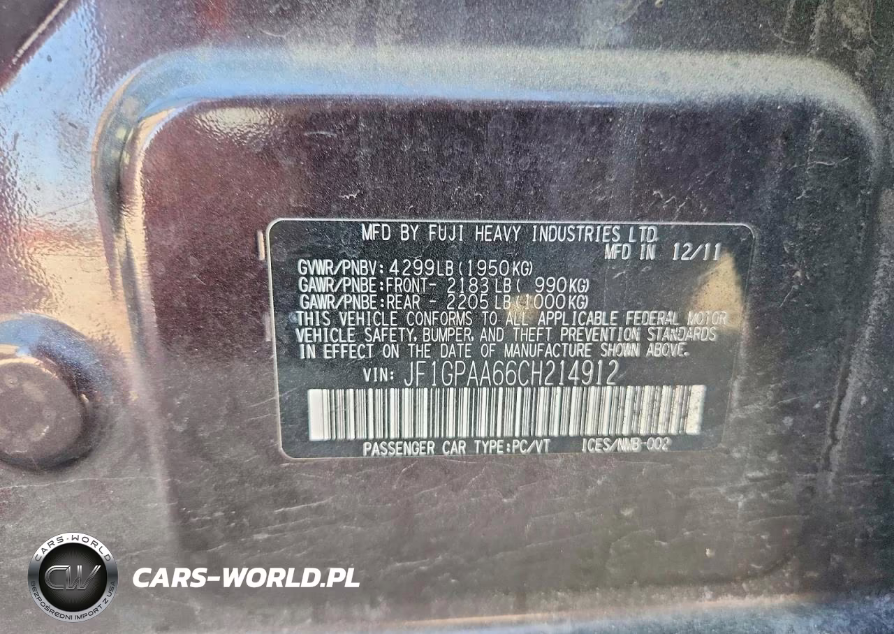 2012 Subaru Impreza VIN:JF1GPAA66CH214912 - 12