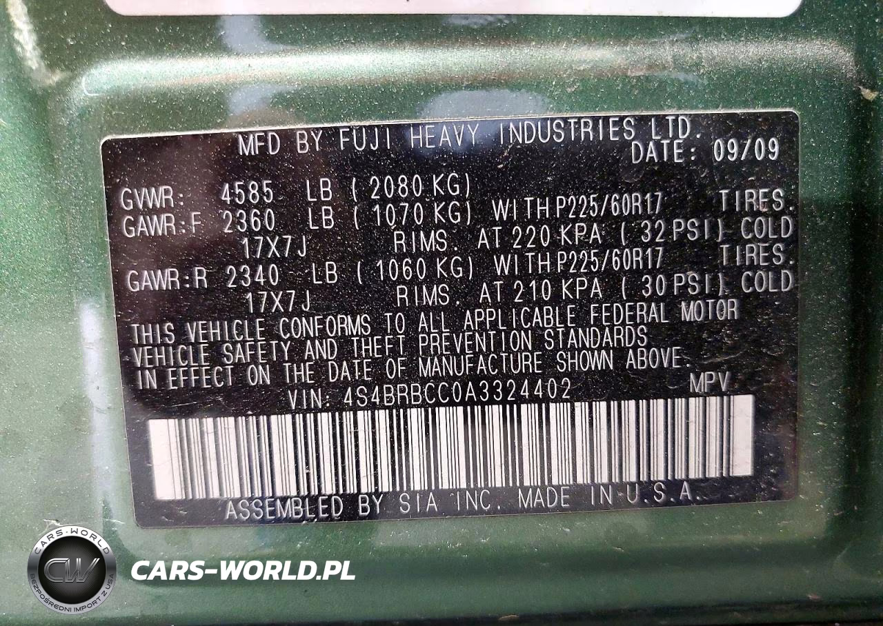 2010 Subaru Outback 2.5I Premium VIN:4S4BRBCC0A3324402 - 12