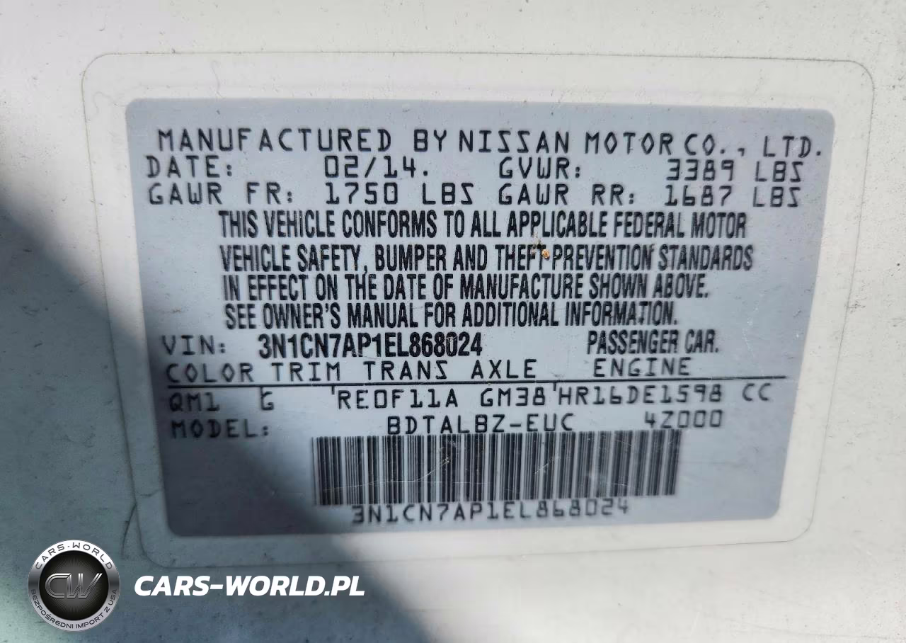 2014 Nissan Versa VIN:3N1CN7AP1EL868024 - 12