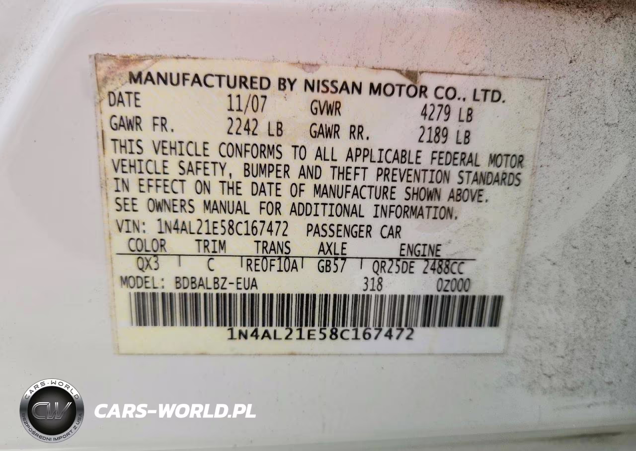 2008 Nissan Altima 2.5 VIN:1N4AL21E58C167472 - 12
